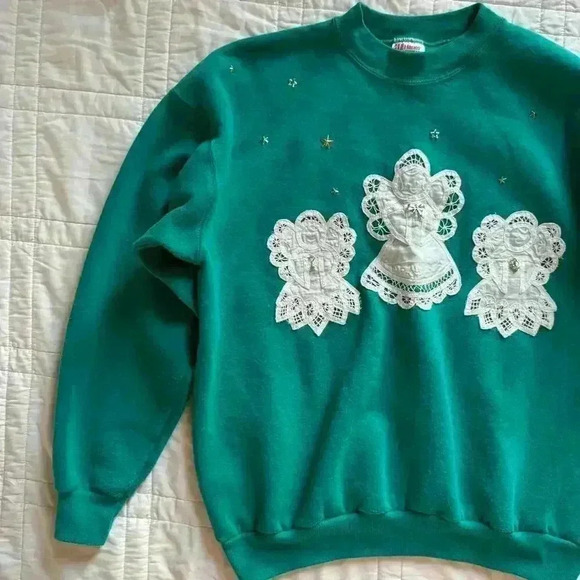 Vintage crewneck sweatshirt women's large angel stars embellished cottagecore - Picture 8 of 8